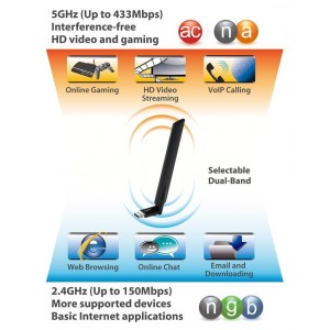 Edimax AC600 Dual Band 802.11ac USB adapter, 2,4GHz+5GHz, 4/6dBi antenna craddle